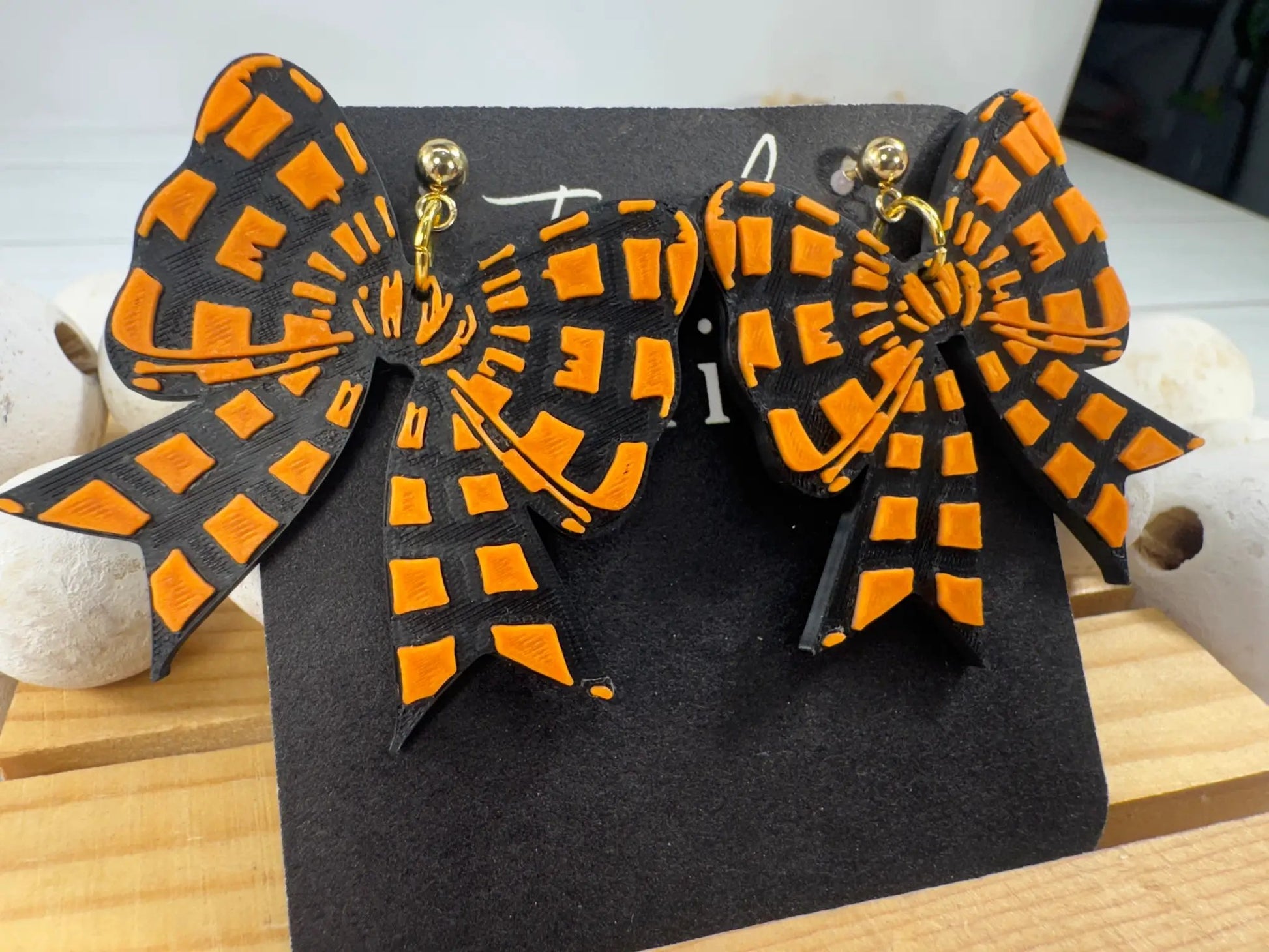 Truly Olive Orange & Black Coquette Bow Earrings – Handmade Halloween Statement Earrings - Earrings Stud/Post Earrings
