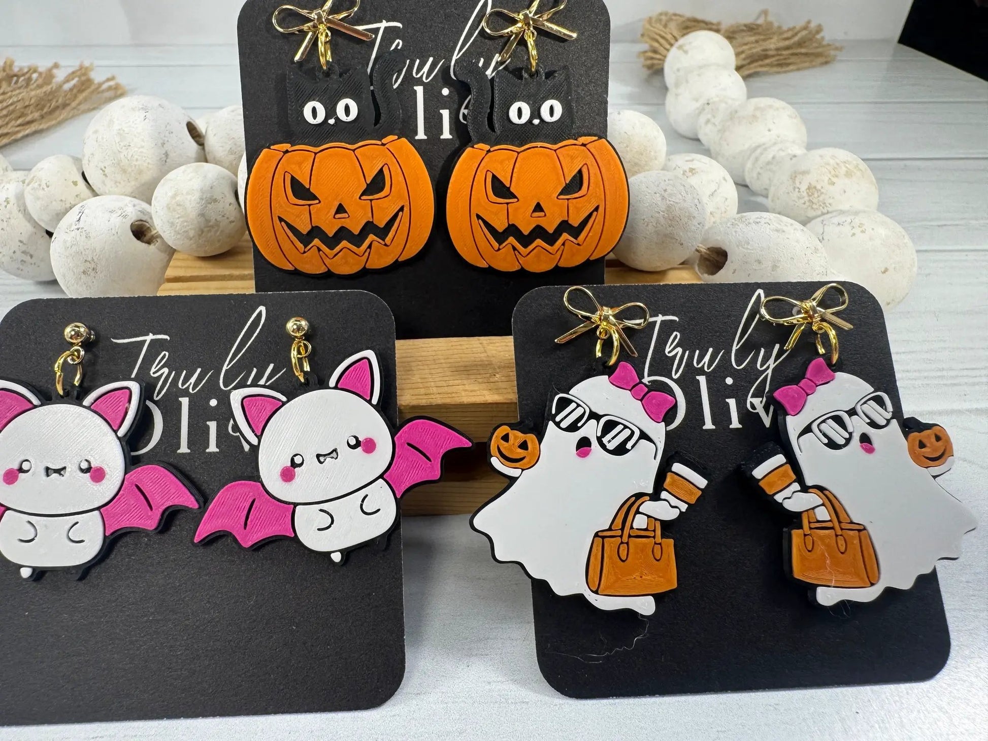 Trulyolive Cute Ghost, Pumpkin & Bat Halloween Earrings | Handmade Spooky Season Statement Earrings - Earrings