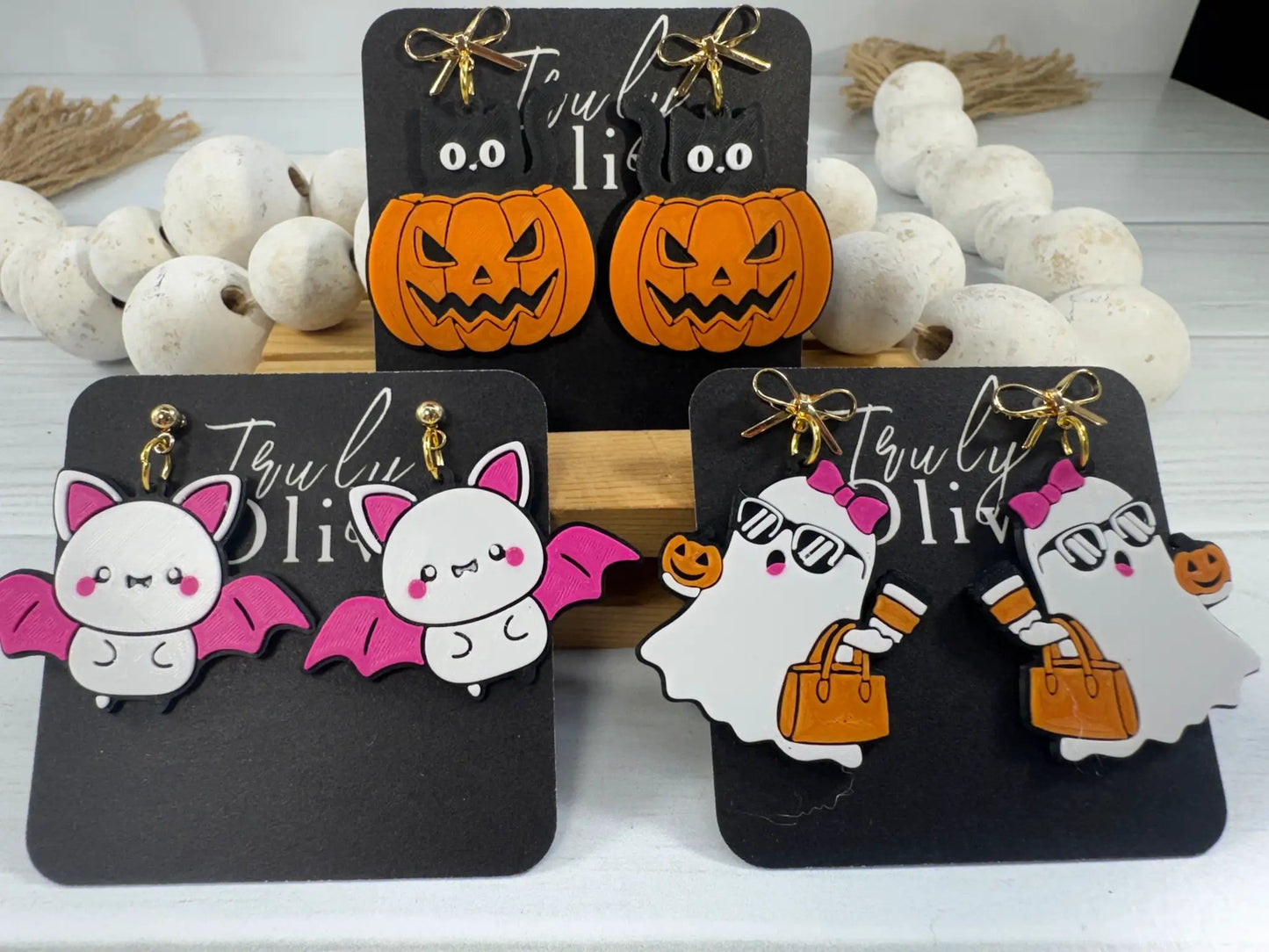 Trulyolive Cute Ghost, Pumpkin & Bat Halloween Earrings | Handmade Spooky Season Statement Earrings - Earrings