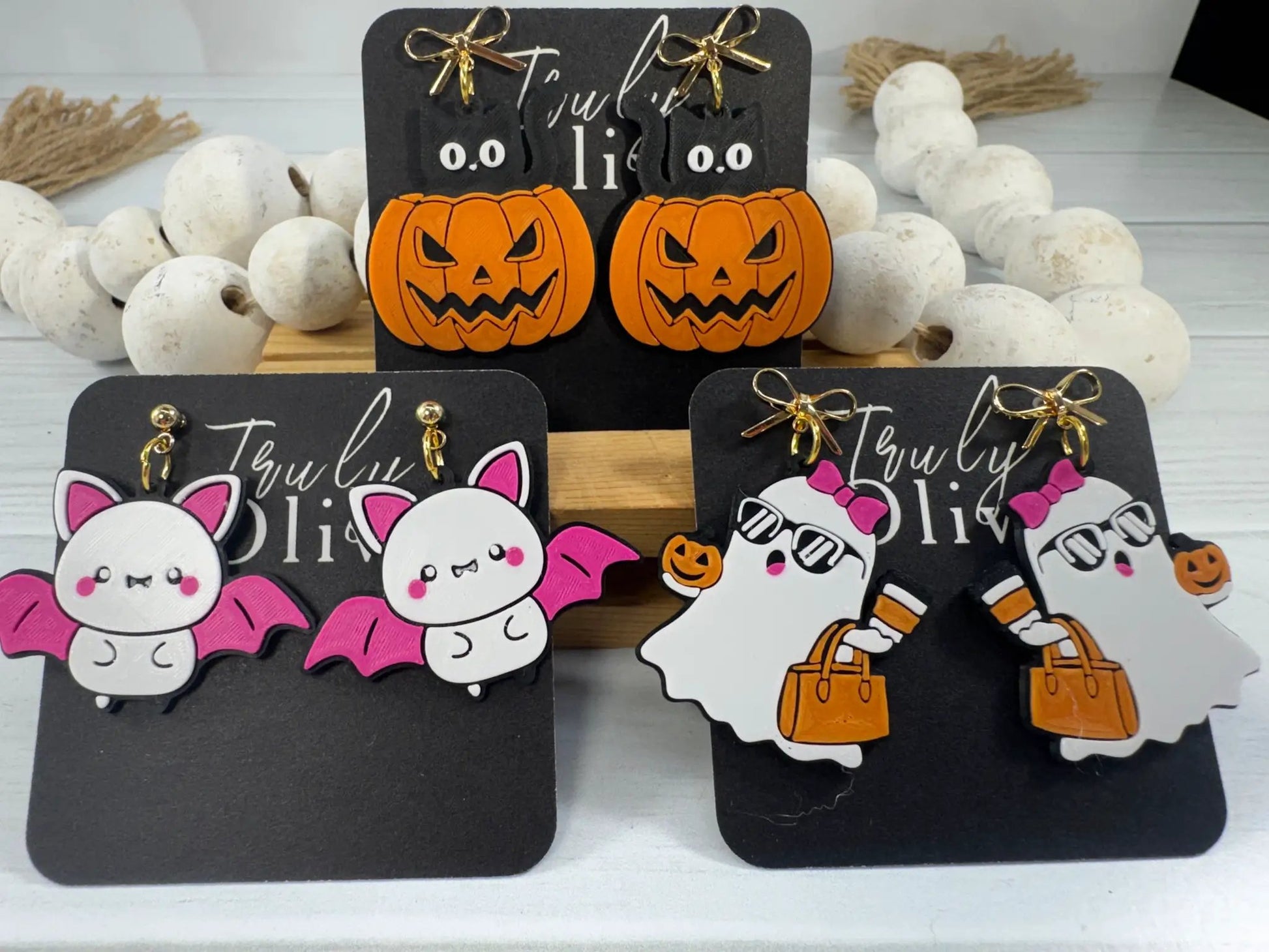 Trulyolive Cute Ghost, Pumpkin & Bat Halloween Earrings | Handmade Spooky Season Statement Earrings - Earrings