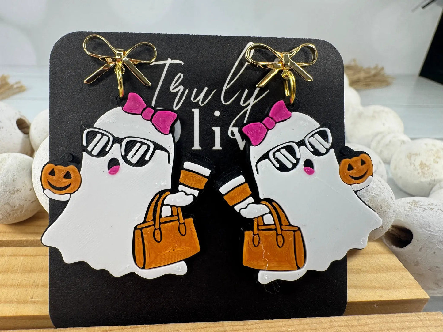 Trulyolive Cute Ghost, Pumpkin & Bat Halloween Earrings | Handmade Spooky Season Statement Earrings - Earrings