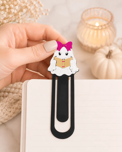 Truly Olive Book Lover Ghost Jumbo Paperclip Bookmark | Pink Bow Halloween Reading Accessory - Bookmarks Jumbo Paperclip