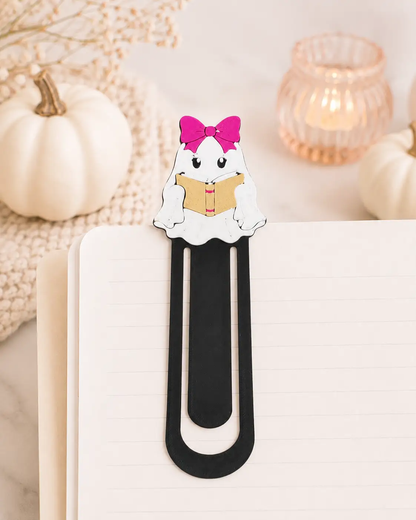 Truly Olive Book Lover Ghost Jumbo Paperclip Bookmark | Pink Bow Halloween Reading Accessory - Bookmarks Jumbo Paperclip