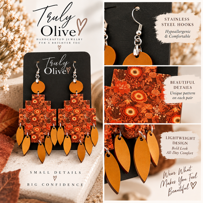 Truly Olive Bring warm seasonal color to your jewelry collection with the Fall Floral Statement Earrings from Truly Olive. - Earrings Dangle Earrings