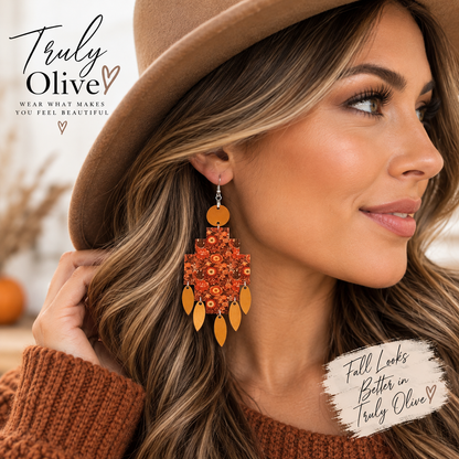 Truly Olive Bring warm seasonal color to your jewelry collection with the Fall Floral Statement Earrings from Truly Olive. - Earrings Dangle Earrings