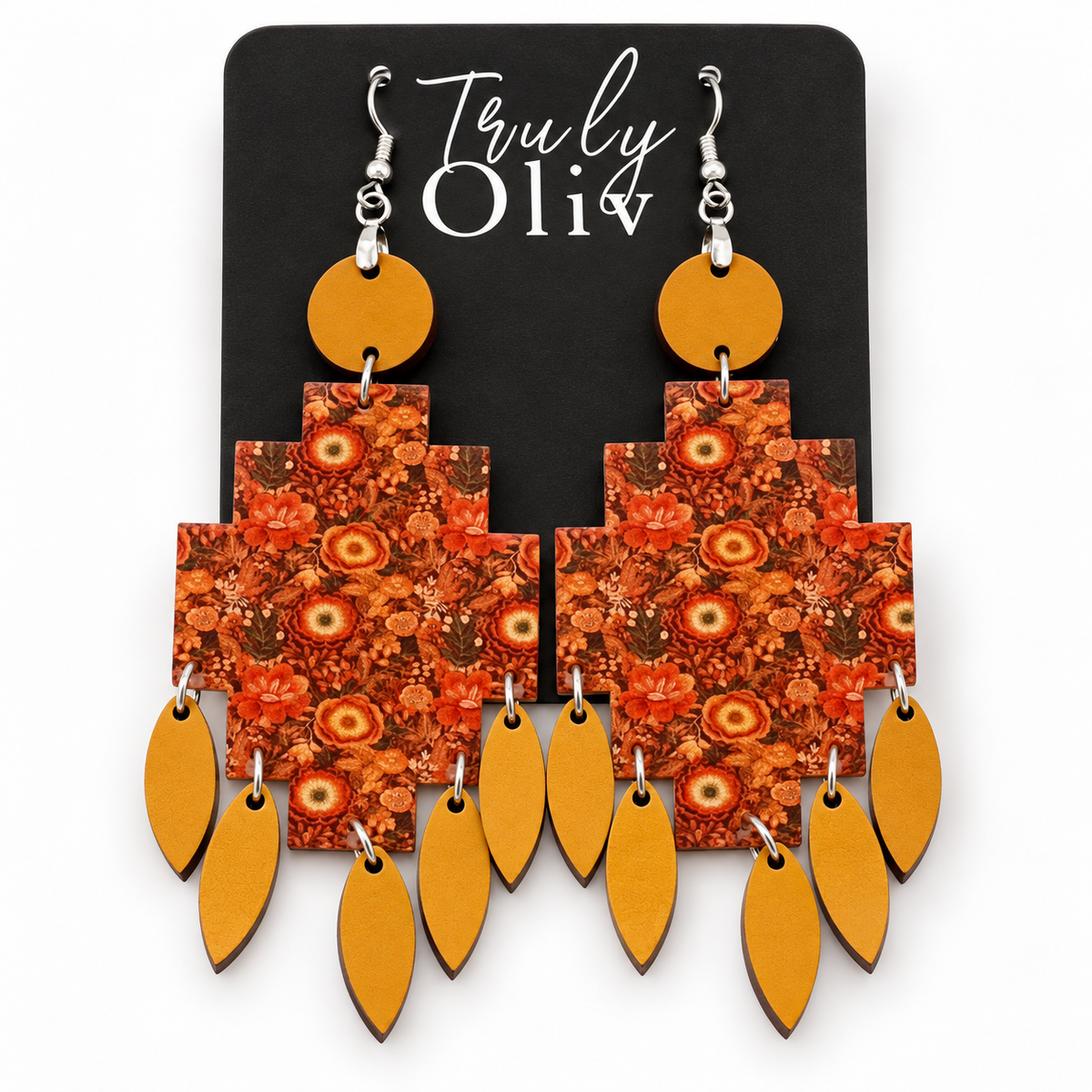 Truly Olive Bring warm seasonal color to your jewelry collection with the Fall Floral Statement Earrings from Truly Olive. - Earrings Dangle Earrings