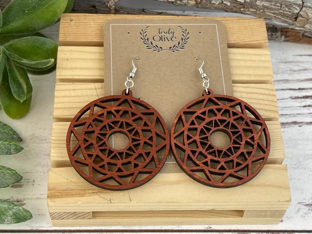 Truly Olive Discover the Perfect Boho Mandala Wooden Earrings - Earrings Dangle Earrings