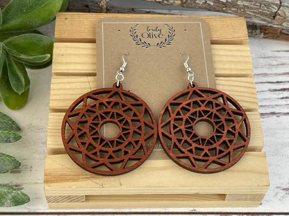 Truly Olive Discover the Perfect Boho Mandala Wooden Earrings - Earrings Dangle Earrings