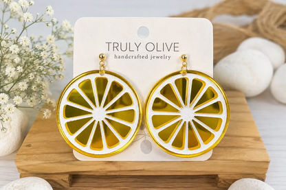 Trulyolive Citrus Slice Earrings - Bright and Shiny Citrus Earrings - Earrings Stud/Post Earrings
