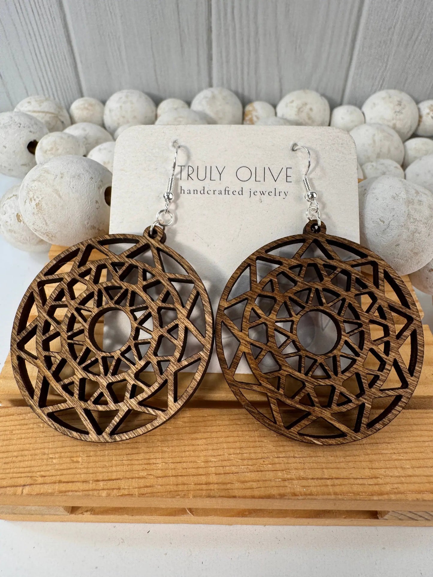 Truly Olive Discover the Perfect Boho Mandala Wooden Earrings - Earrings Dangle Earrings