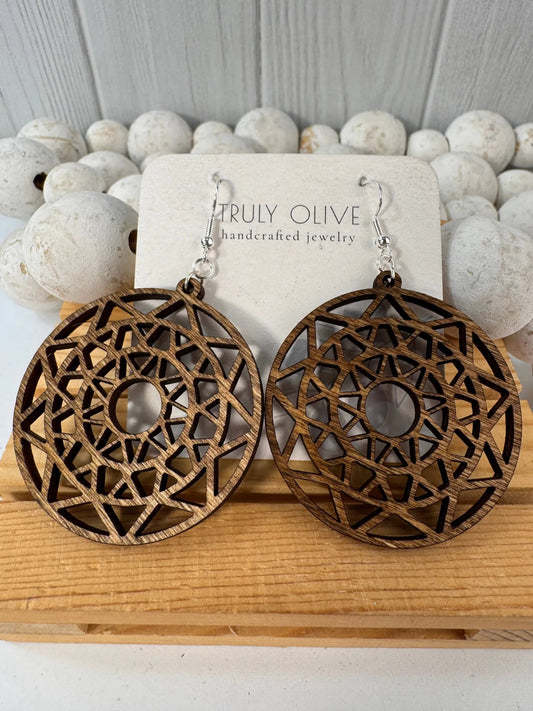 Truly Olive Discover the Perfect Boho Mandala Wooden Earrings - Earrings Dangle Earrings
