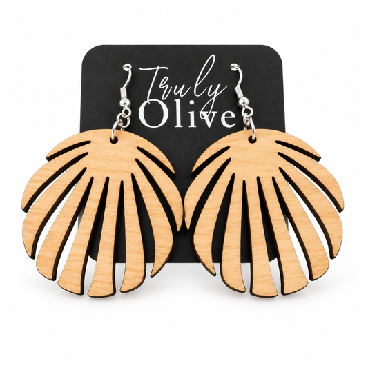 Truly Olive Wooden Monstera Leaf Earrings | Six Stain Options - Earrings Dangle Earrings