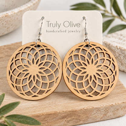 Truly Olive Wooden Boho Earrings All Day Wear - Earrings Dangle Earrings