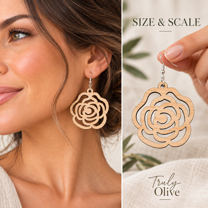 Truly Olive Handcrafted Wood Rose Statement Earrings For Everyday Elegance - Earrings Dangle Earrings