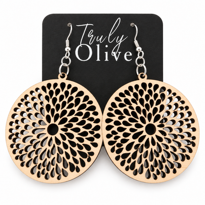 Truly Olive Round Teardrop Cutout Wood Earrings - Earrings Dangle Earrings