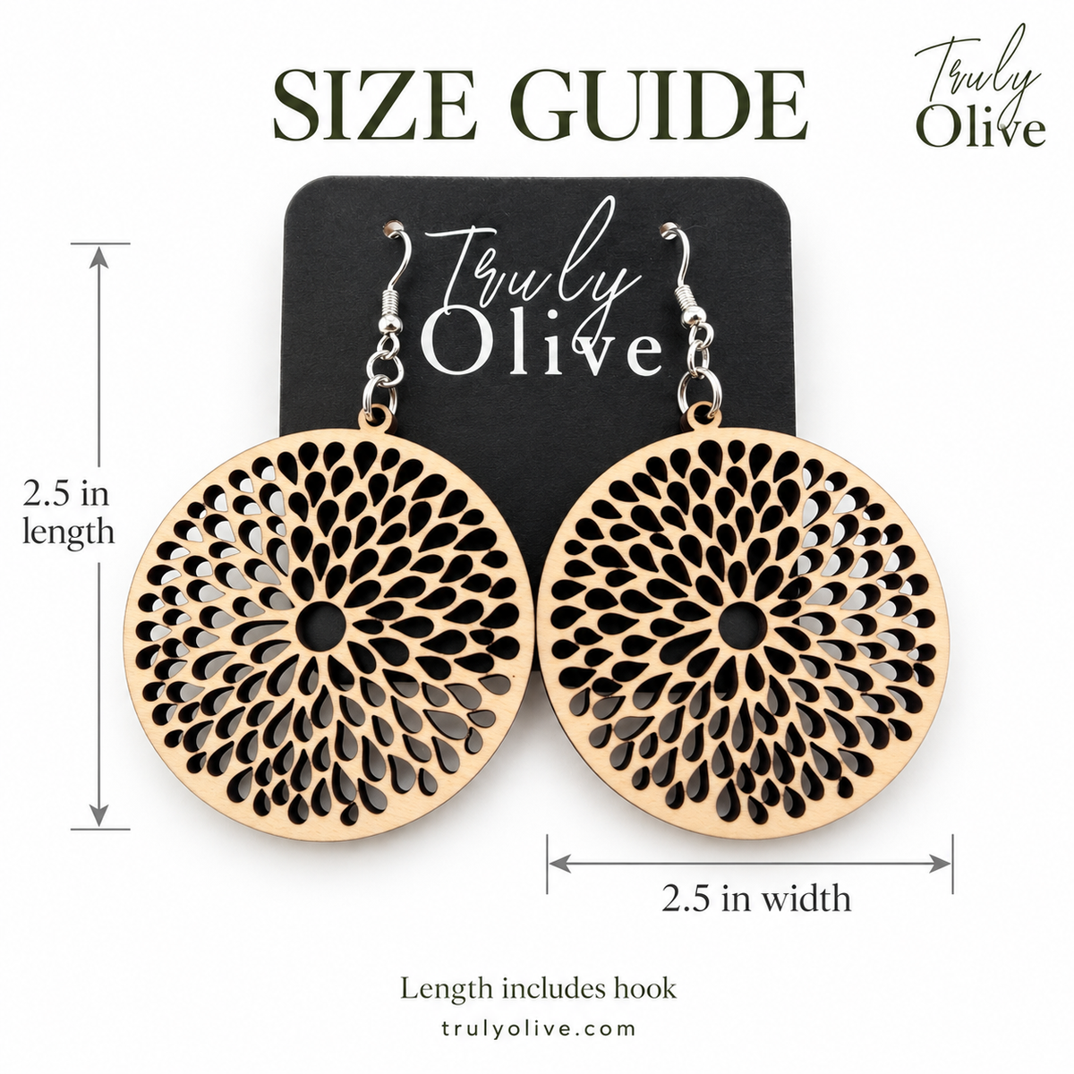 Truly Olive Round Teardrop Cutout Wood Earrings - Earrings Dangle Earrings
