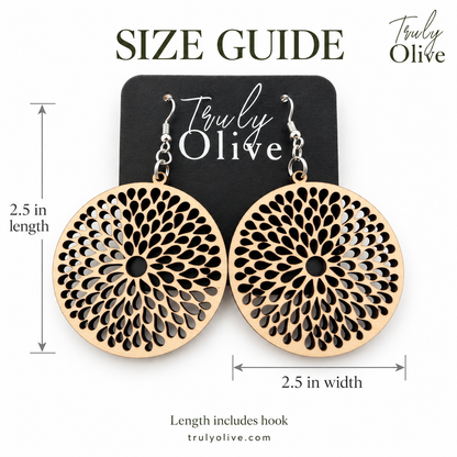 Truly Olive Round Teardrop Cutout Wood Earrings - Earrings Dangle Earrings