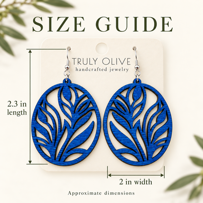 Truly Olive Botanical Oval Wood Earrings - Earrings Dangle Earrings