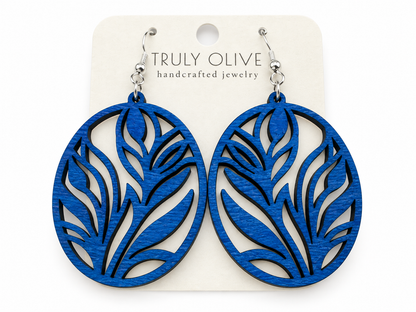 Truly Olive Botanical Oval Wood Earrings - Earrings Dangle Earrings