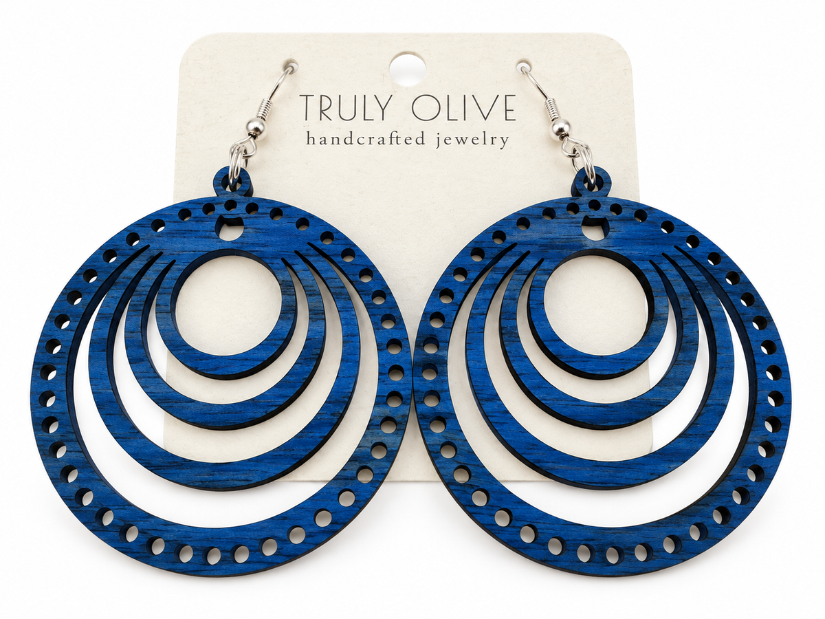 Truly Olive Concentric Circle Wood Earrings | Six Stain Colors - Earrings Dangle Earrings