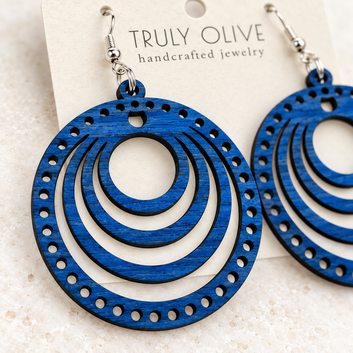 Truly Olive Concentric Circle Wood Earrings | Six Stain Colors - Earrings Dangle Earrings