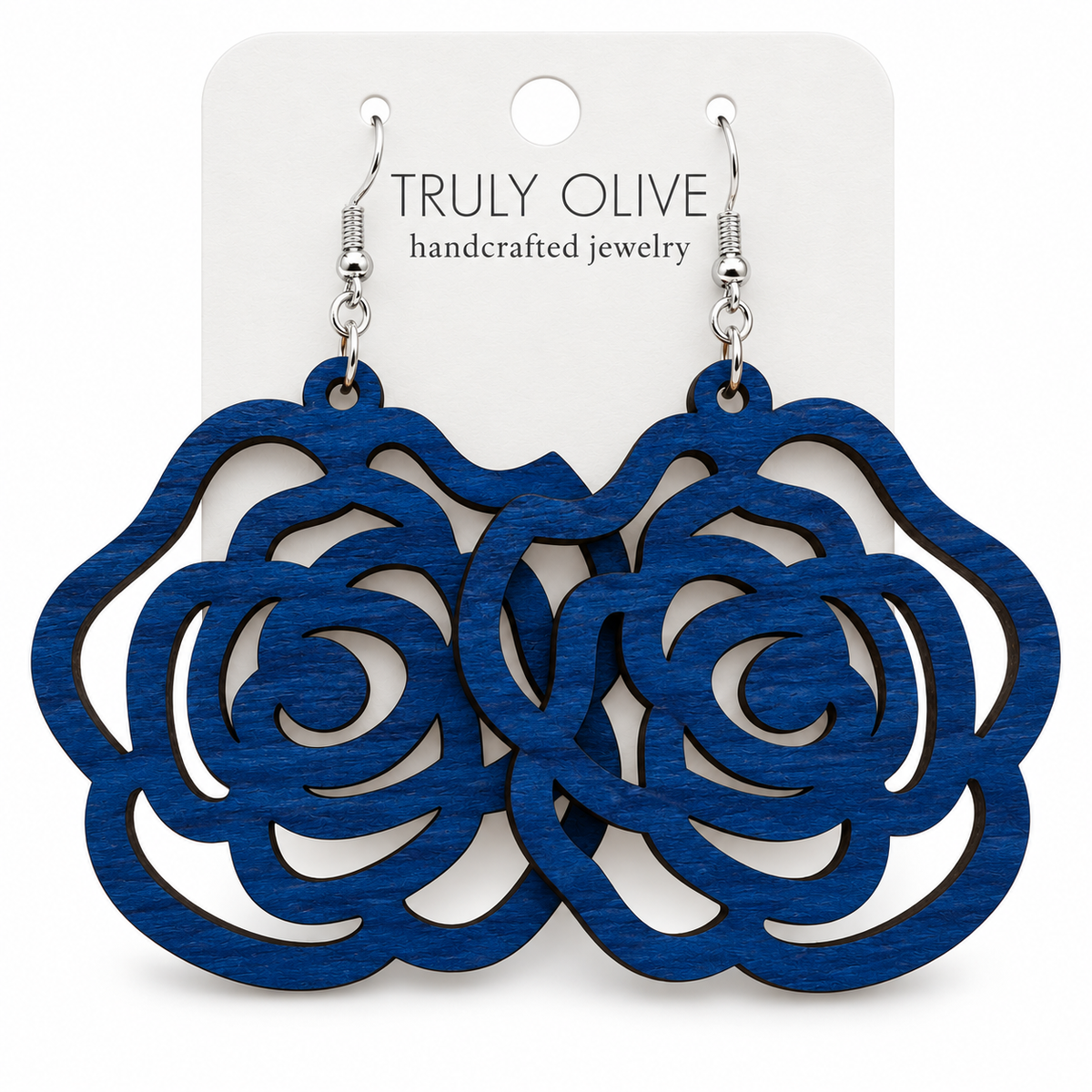 Truly Olive Handcrafted Wood Rose Statement Earrings For Everyday Elegance - Earrings Dangle Earrings