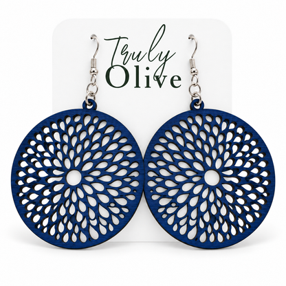 Truly Olive Round Teardrop Cutout Wood Earrings - Earrings Dangle Earrings