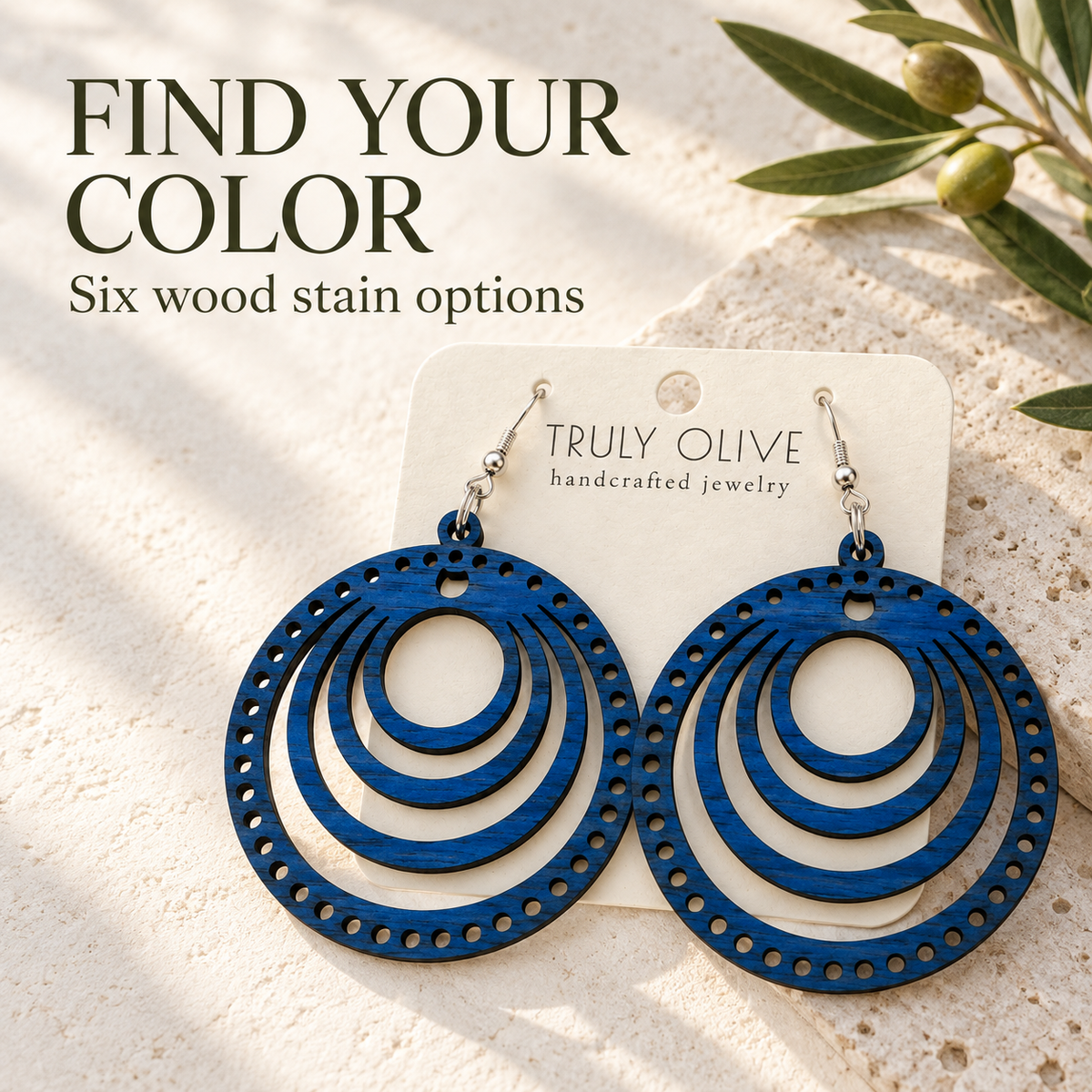 Truly Olive Concentric Circle Wood Earrings | Six Stain Colors - Earrings Dangle Earrings