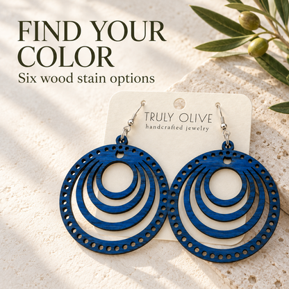 Truly Olive Concentric Circle Wood Earrings | Six Stain Colors - Earrings Dangle Earrings