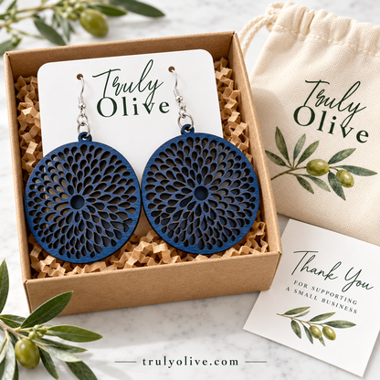 Truly Olive Round Teardrop Cutout Wood Earrings - Earrings Dangle Earrings