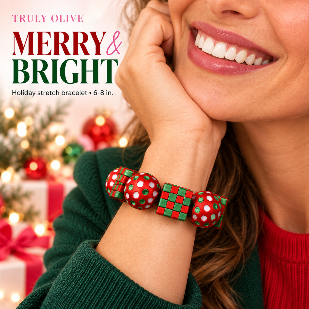 Truly Olive Holiday Cheer Checkerboard & Polka Dot Stretch Bracelet - Bracelets Bracelets