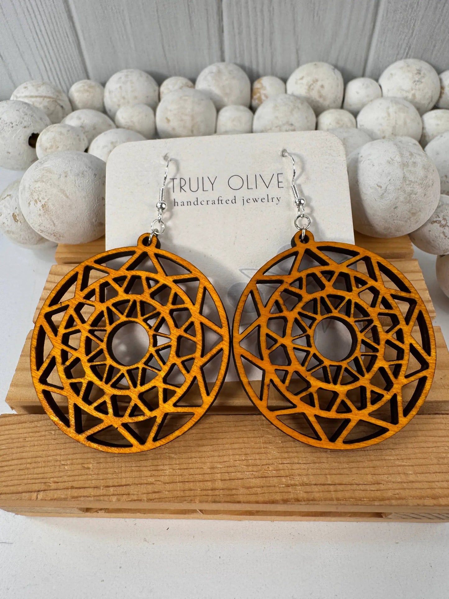 Truly Olive Discover the Perfect Boho Mandala Wooden Earrings - Earrings Dangle Earrings