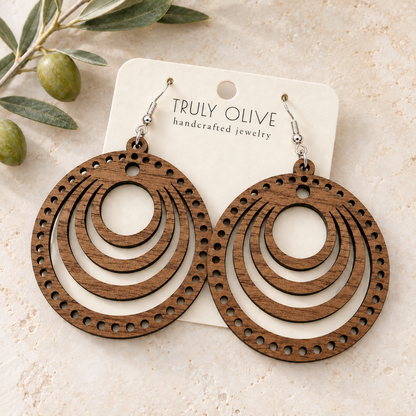 Truly Olive Concentric Circle Wood Earrings | Six Stain Colors - Earrings Dangle Earrings