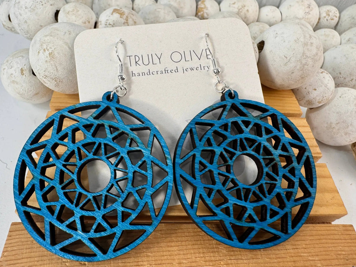 Truly Olive Discover the Perfect Boho Mandala Wooden Earrings - Earrings Dangle Earrings