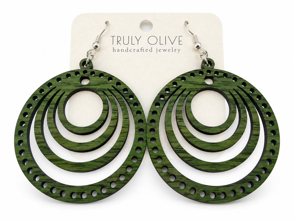 Truly Olive Concentric Circle Wood Earrings | Six Stain Colors - Earrings Dangle Earrings