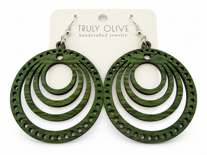Truly Olive Concentric Circle Wood Earrings | Six Stain Colors - Earrings Dangle Earrings