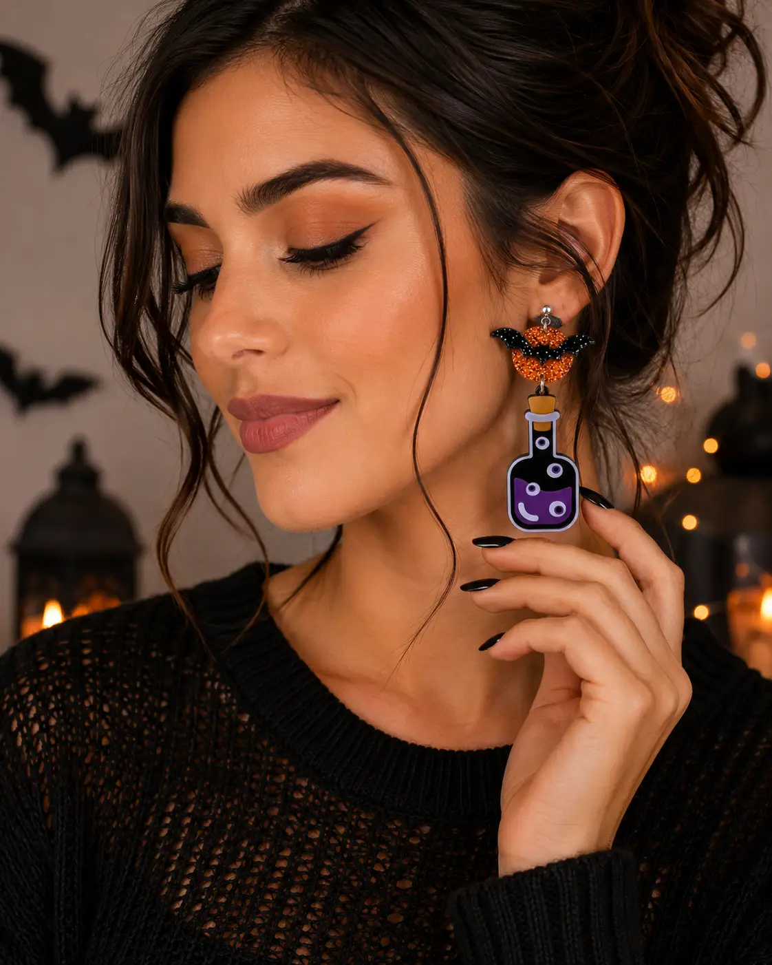 Truly Olive Poison Potion Bottle Halloween Earrings – Spooky Acrylic Dangle Earrings for Women - Earrings Stud/Post Earrings