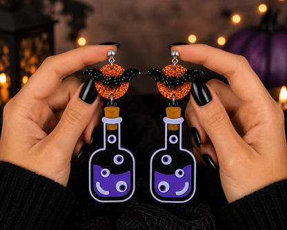 Truly Olive Poison Potion Bottle Halloween Earrings – Spooky Acrylic Dangle Earrings for Women - Earrings Stud/Post Earrings