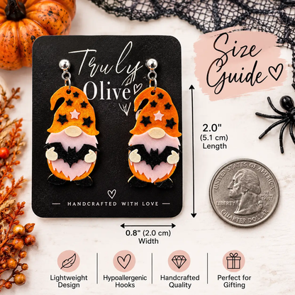 Truly Olive Orange Halloween Gnome Bat Dangle Earrings - Earrings Dangle Earrings