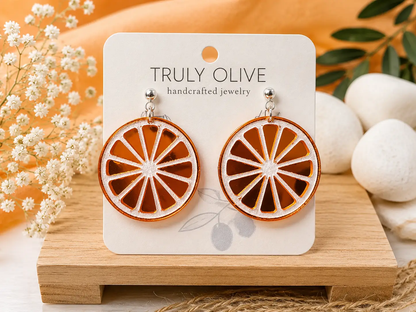 Trulyolive Citrus Slice Earrings - Bright and Shiny Citrus Earrings - Earrings Stud/Post Earrings