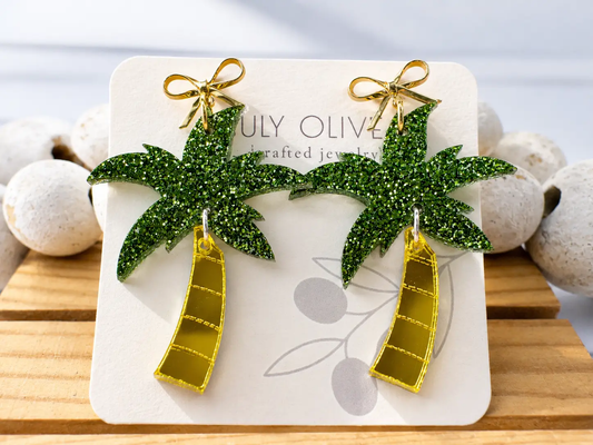 Trulyolive Summer Shimmer Palm Tree Earrings - Earrings Dangle Earrings