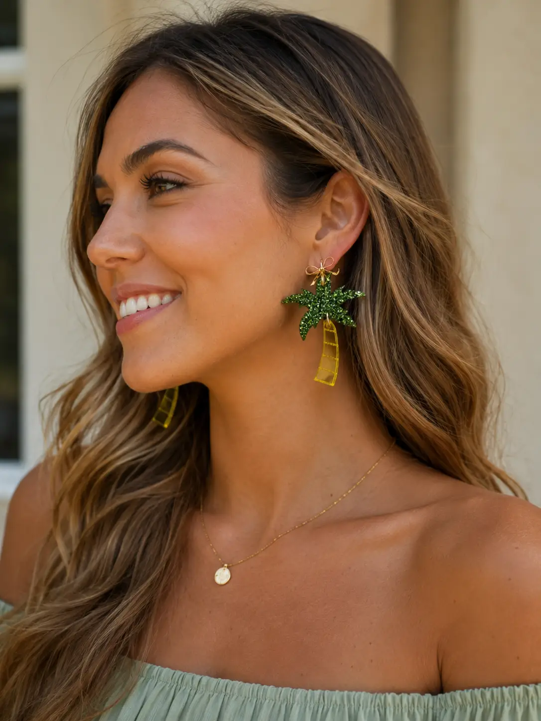 Trulyolive Summer Shimmer Palm Tree Earrings - Earrings Dangle Earrings