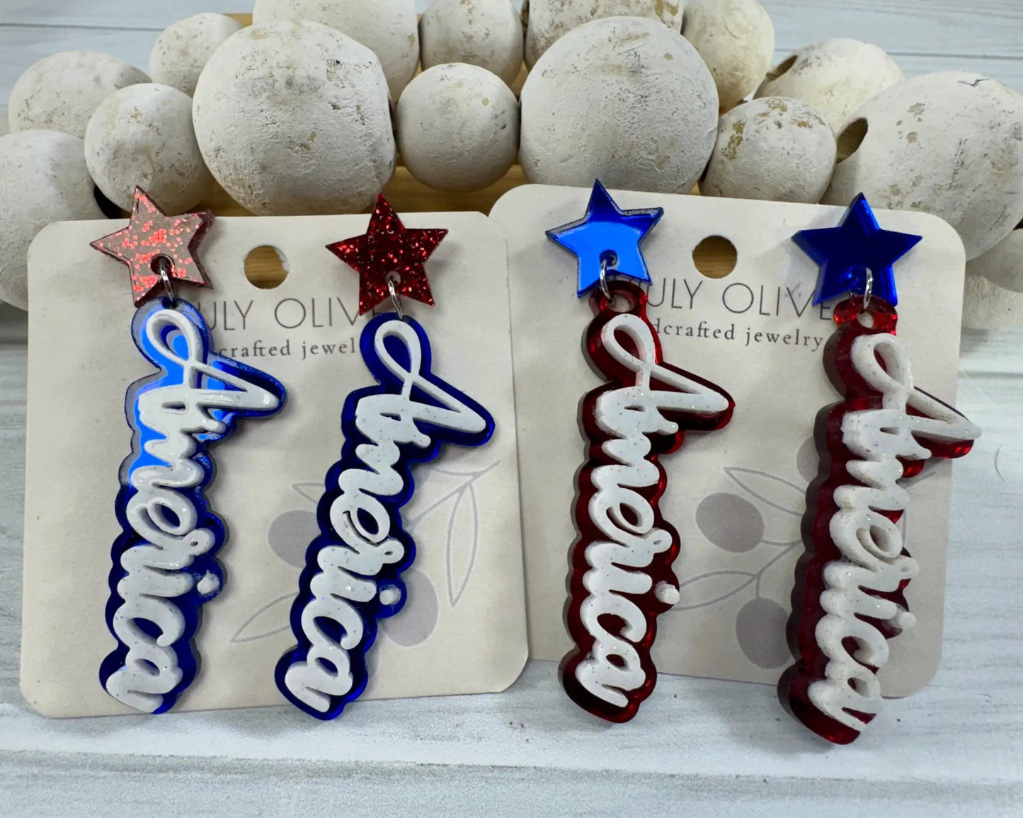 Truly Olive Patriotic America Earrings — Red, White and Blue Statement Jewelry - Earrings Dangle Earrings