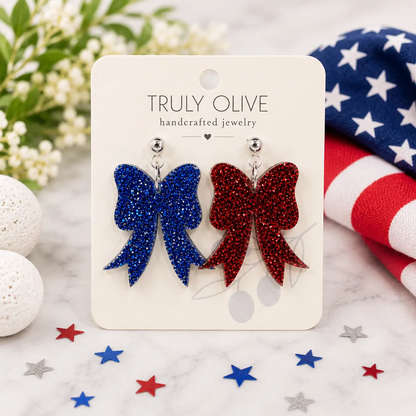 Trulyolive Red White and Blue Coquette Patriotic Bows - Earrings Dangle Earrings
