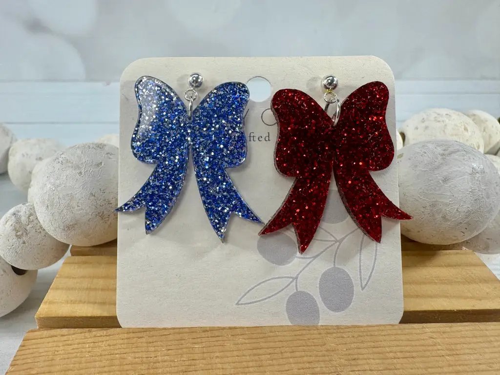 Trulyolive Red White and Blue Coquette Patriotic Bows - Earrings Dangle Earrings