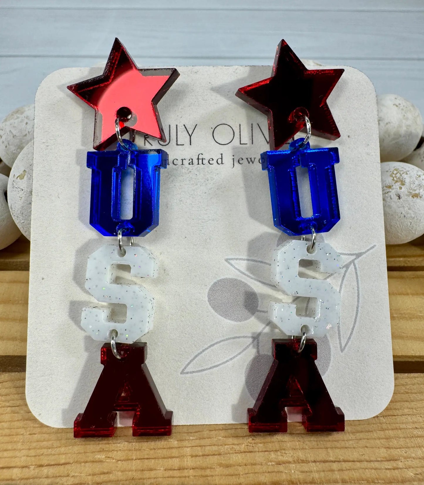Truly Olive Patriotic Lettered USA Earring Dangles - Earrings Dangle Earrings