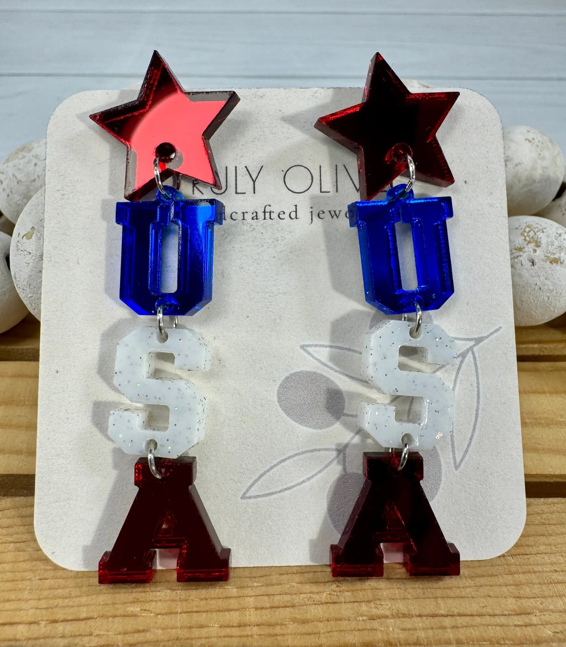 Truly Olive Patriotic Lettered USA Earring Dangles - Earrings Dangle Earrings