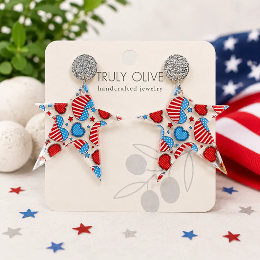 Truly Olive Star Spangled Patriotic Star Post Back Earrings - Earrings Dangle Earrings