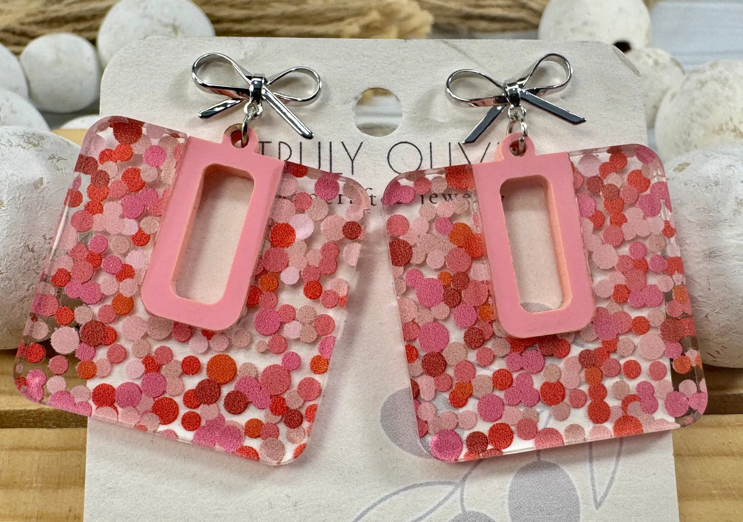 Trulyolive Cutie Pink and Red Polk A Dots Bow Dangles - Earrings