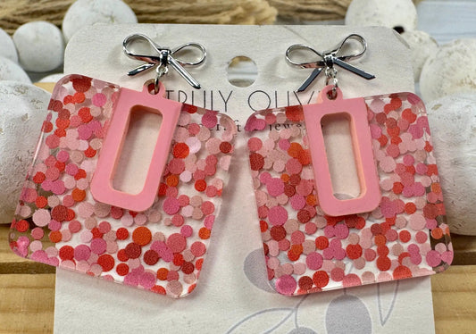 Trulyolive Cutie Pink and Red Polk A Dots Bow Dangles - Earrings